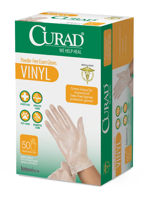 CURAD Powder-Free Vinyl Exam Gloves - CA Only,Clear,One Size Fits Most 24 (CS)