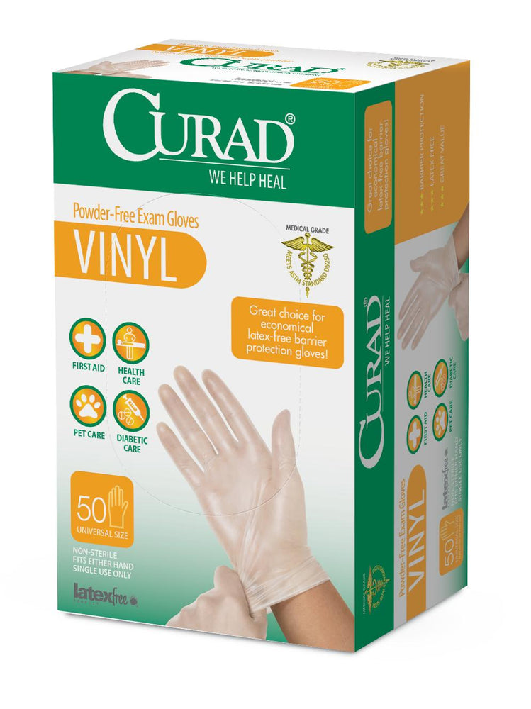 CURAD Powder-Free Vinyl Exam Gloves - CA Only,Clear,One Size Fits Most 24 (CS)