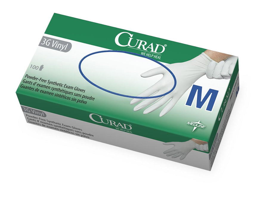 CURAD 3G Vinyl Exam Gloves - CA Only,White,Medium 100 (BX)