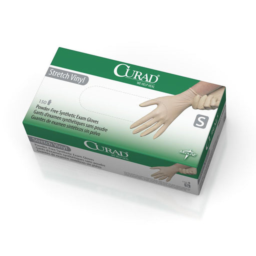 CURAD Stretch Vinyl Exam Gloves - CA Only,Cream,Small 150 (BX)