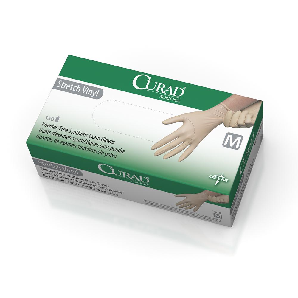 CURAD Stretch Vinyl Exam Gloves - CA Only,Cream,Medium 1500 (CS)