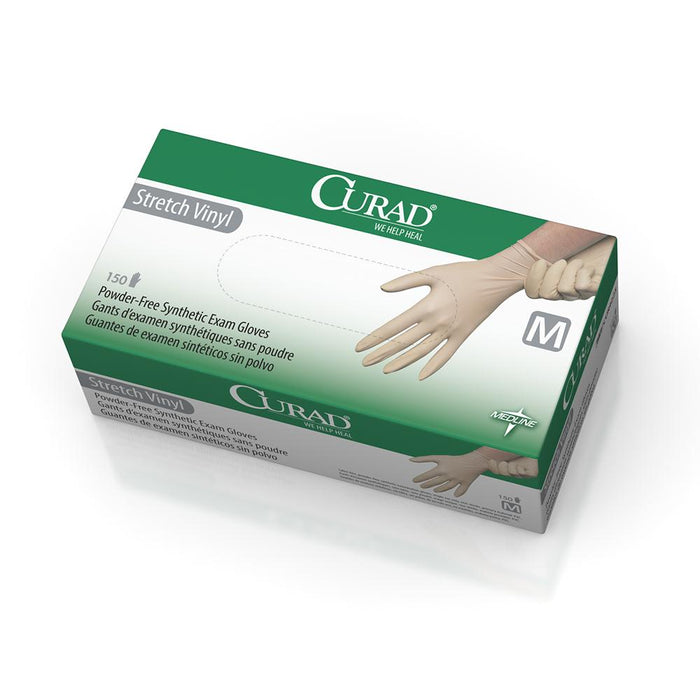 CURAD Stretch Vinyl Exam Gloves - CA Only,Cream,Medium 1500 (CS)
