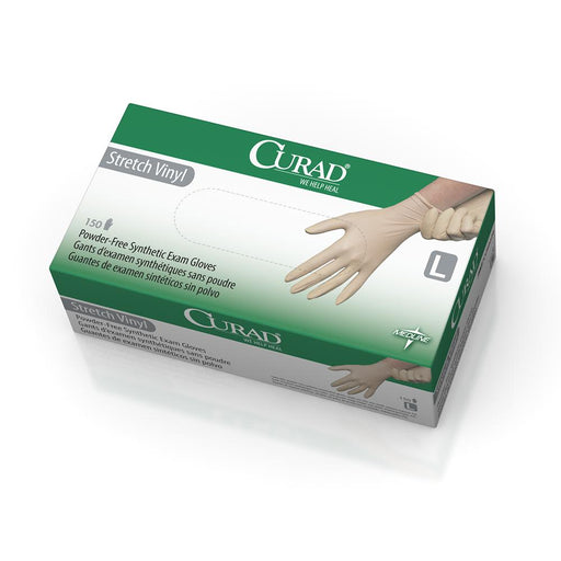 CURAD Stretch Vinyl Exam Gloves - CA Only,Cream,Large 150 (BX)
