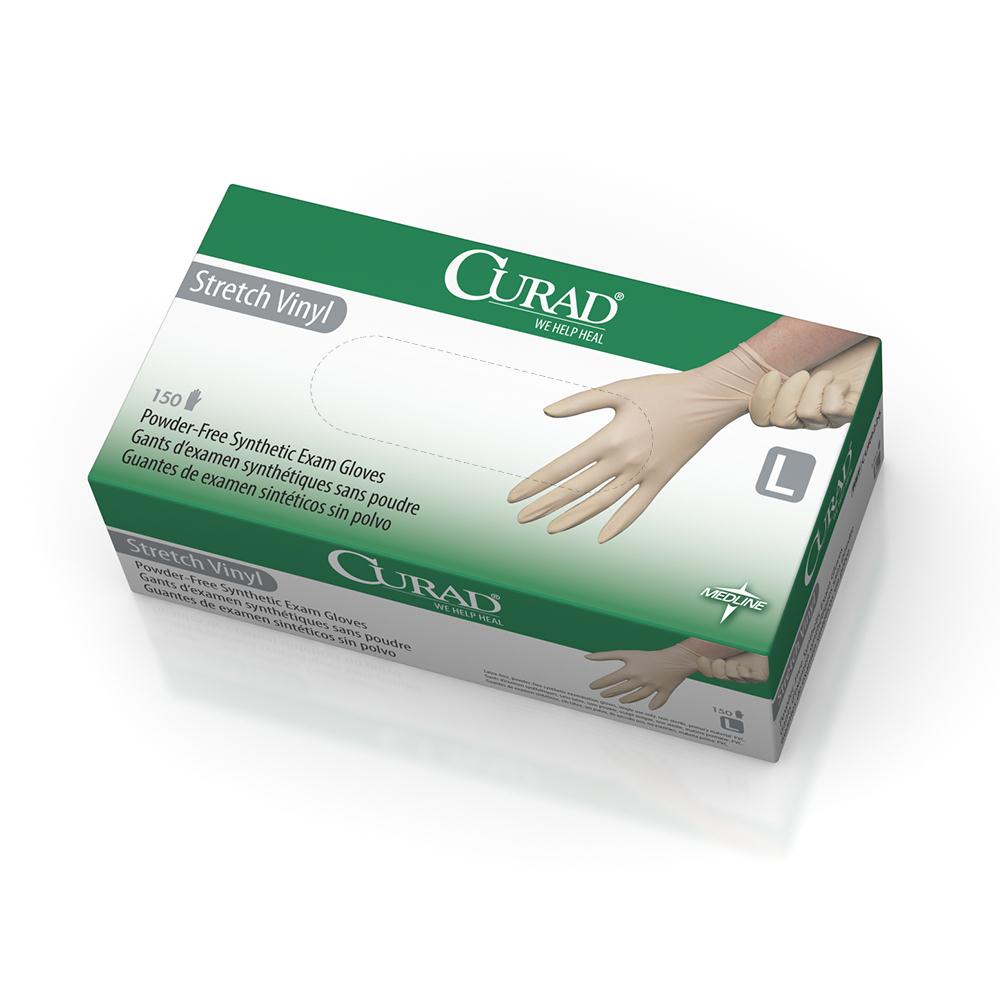 CURAD Stretch Vinyl Exam Gloves - CA Only,Cream,Large 1500 (CS)