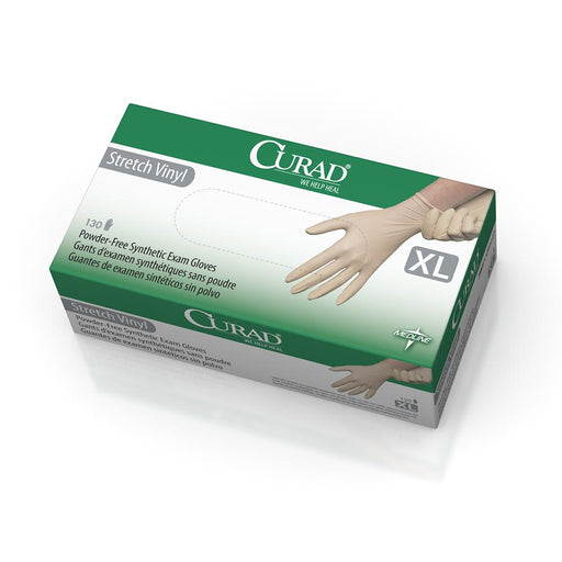 CURAD Stretch Vinyl Exam Gloves - CA Only,Cream,X-Large 130 (BX)