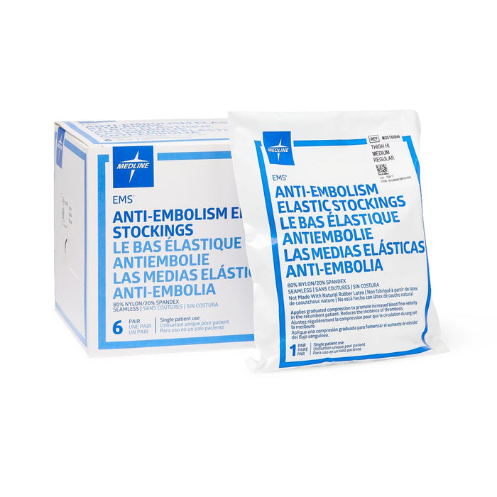 EMS Thigh-High Anti-Embolism Stockings,White,Medium 6 (BX)