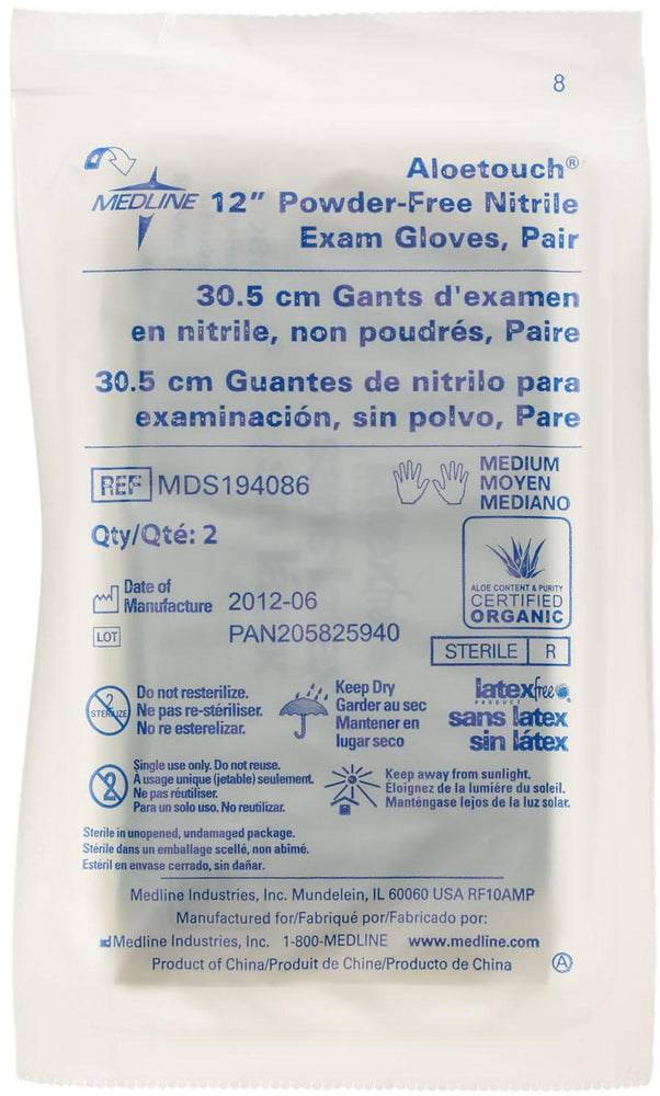 Aloetouch Sterile 12" Powder-Free Nitrile Exam Gloves,Green,Medium 200 (CS)