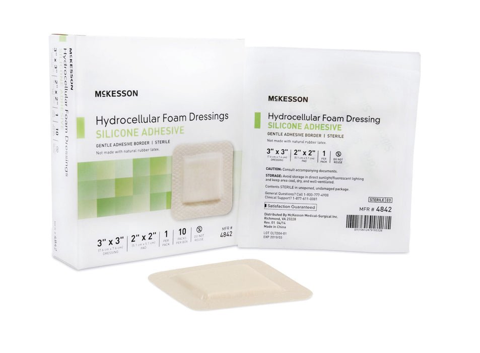 mckesson-square-sterile-adhesive-silicone-foam-dressing-with-border-3-x-3-inch
