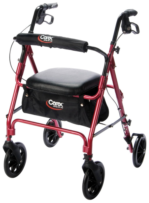 carex-reg-4-wheel-rolling-walker-8-in-wheel-33-75-38-75-in-handle-burgundy-250-lbs-aluminum-frame