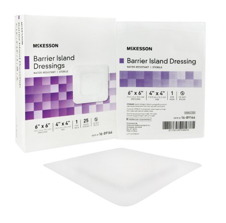 mckesson-sterile-polypropylene-rayon-composite-barrier-island-dressing-6-x-6-inch-with-4-x-4-inch-pad