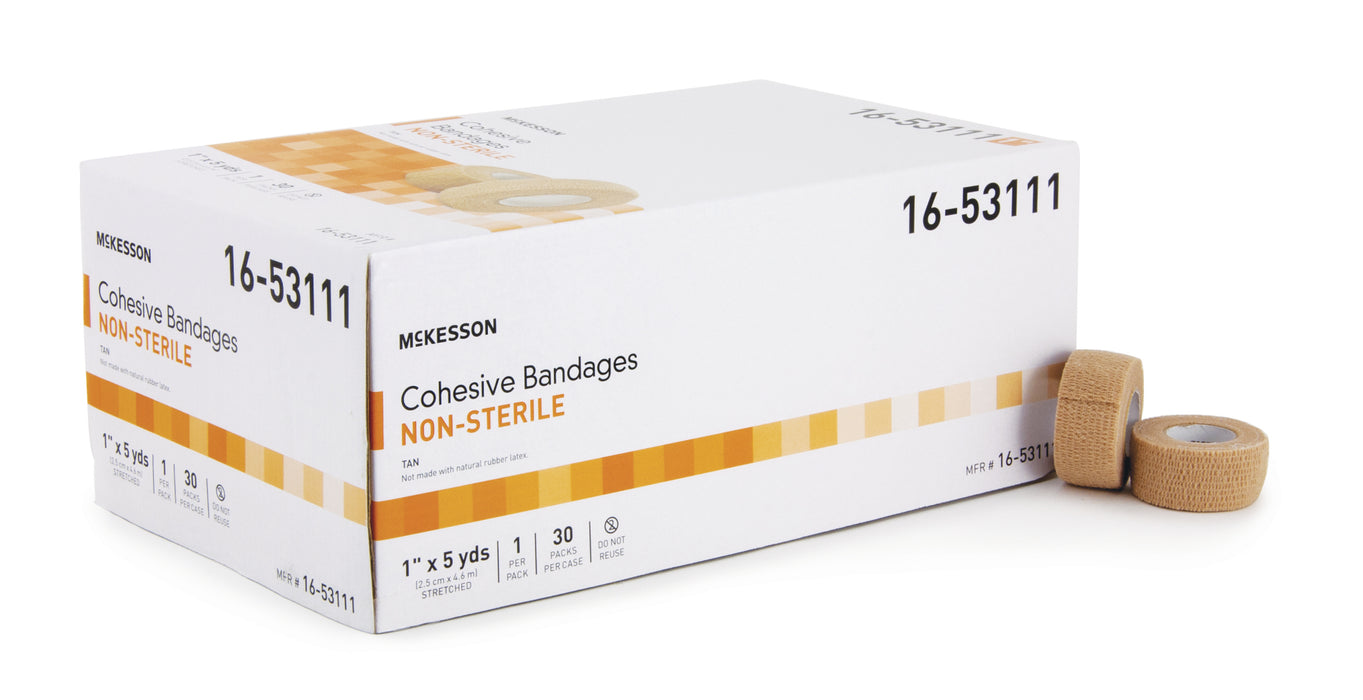 mckesson-non-sterile-self-adherent-standard-compression-cohesive-bandage-1-inch-x-5-yard-tan